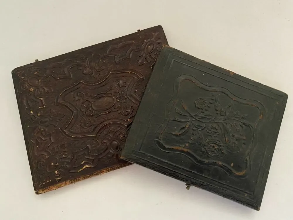 Vtg Antique Victorian Padded Daguerreotype Cabinet Photo Picture Cases Lids Tops